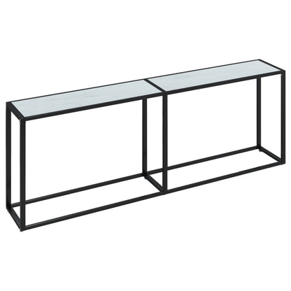 vidaXL Console Table Aspect Marbre Blanc 220x35x75,5 cm Verre Trempé