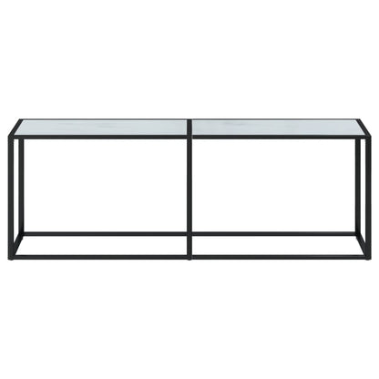 vidaXL Console Table Aspect Marbre Blanc 220x35x75,5 cm Verre Trempé