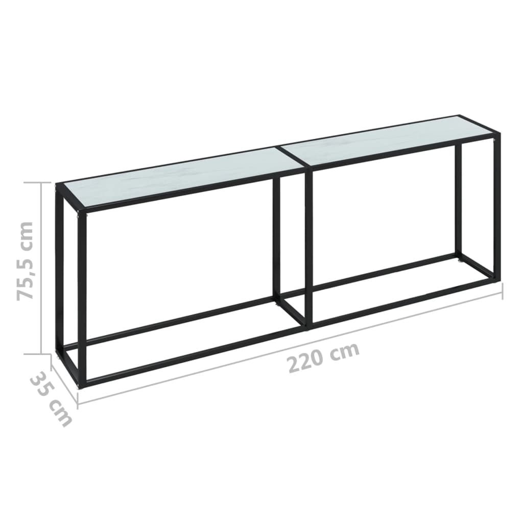 vidaXL Console Table Aspect Marbre Blanc 220x35x75,5 cm Verre Trempé