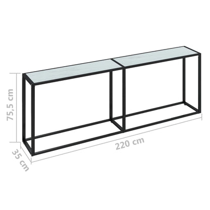vidaXL Console Table Aspect Marbre Blanc 220x35x75,5 cm Verre Trempé