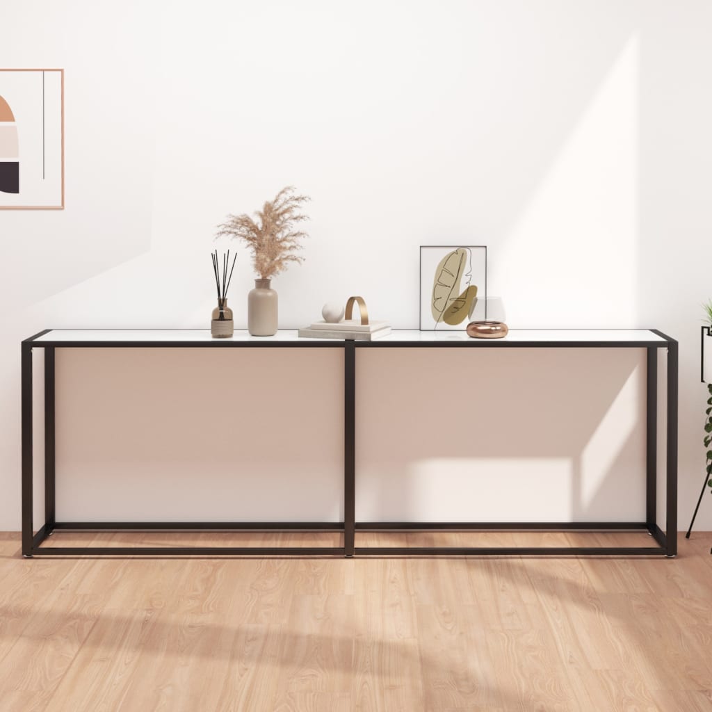 vidaXL Console Table Aspect Marbre Blanc 220x35x75,5 cm Verre Trempé