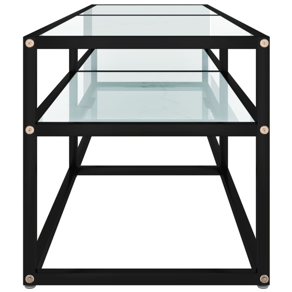 vidaXL Meuble TV verre trempé blanc aspect marbre 140x40x40,5 cm
