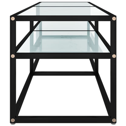 vidaXL Meuble TV verre trempé blanc aspect marbre 140x40x40,5 cm
