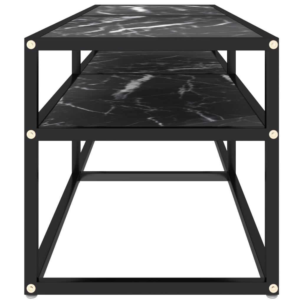 vidaXL Meuble TV verre trempé aspect marbre noir 140x40x40,5 cm