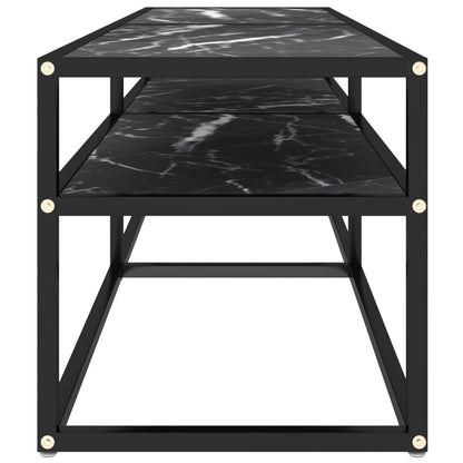 vidaXL Meuble TV verre trempé aspect marbre noir 140x40x40,5 cm