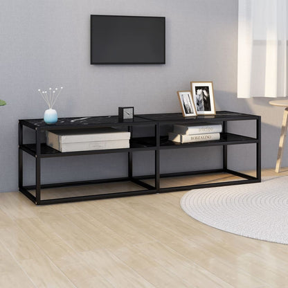 vidaXL Meuble TV verre trempé aspect marbre noir 140x40x40,5 cm
