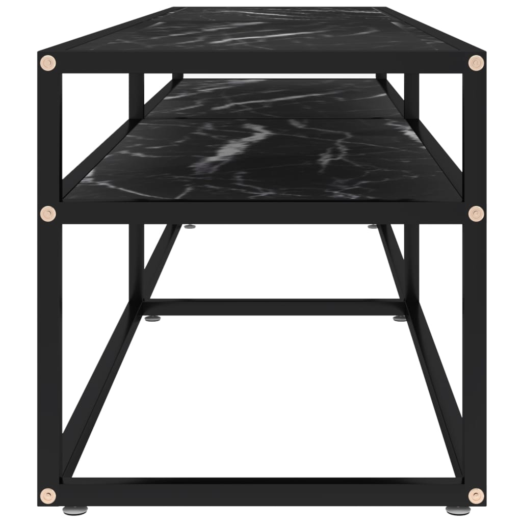vidaXL Meuble TV Noir aspect marbre 160x40x40,5 cm verre trempé