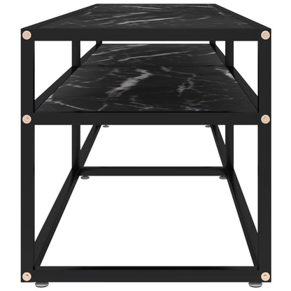 vidaXL Meuble TV Noir aspect marbre 160x40x40,5 cm verre trempé