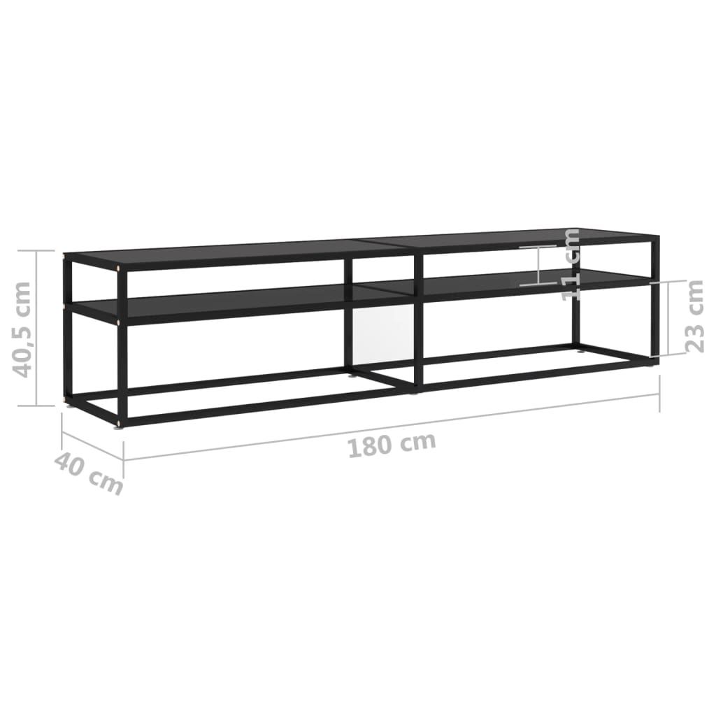 vidaXL Meuble TV verre trempé noir 180x40x40,5 cm