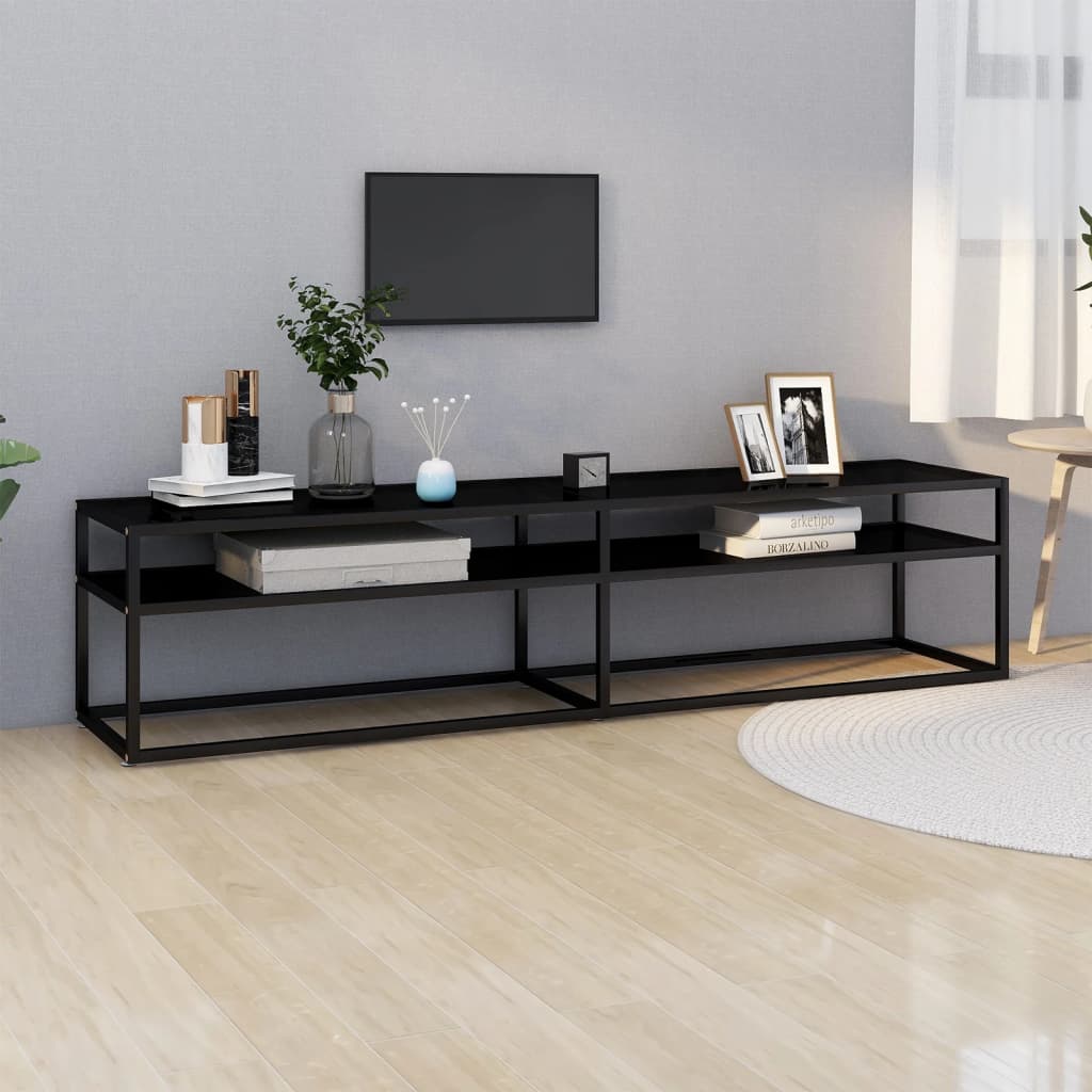 vidaXL Meuble TV verre trempé noir 180x40x40,5 cm