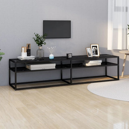 Meuble TV vidaXL Noir aspect marbre 180x40x40,5 cm Verre trempé
