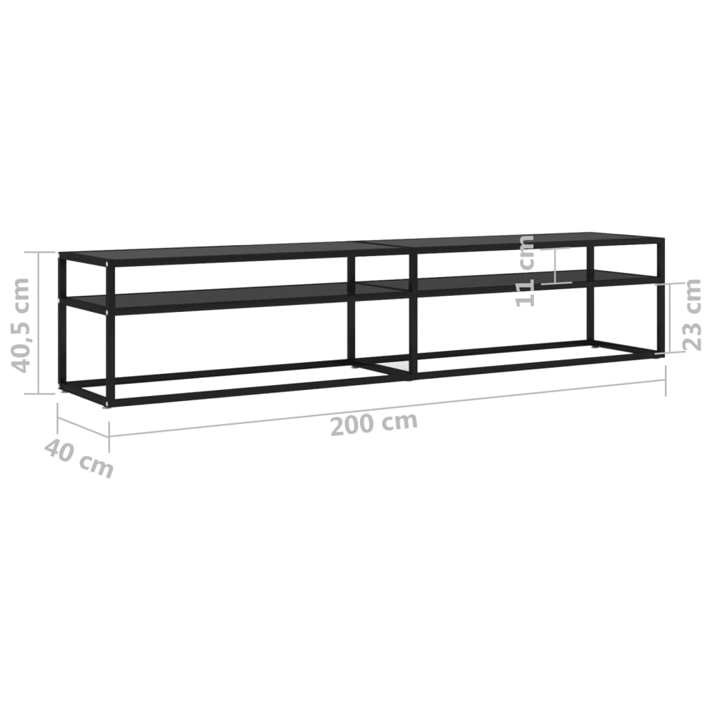 vidaXL Meuble TV Noir 200x40x40,5 cm Verre trempé