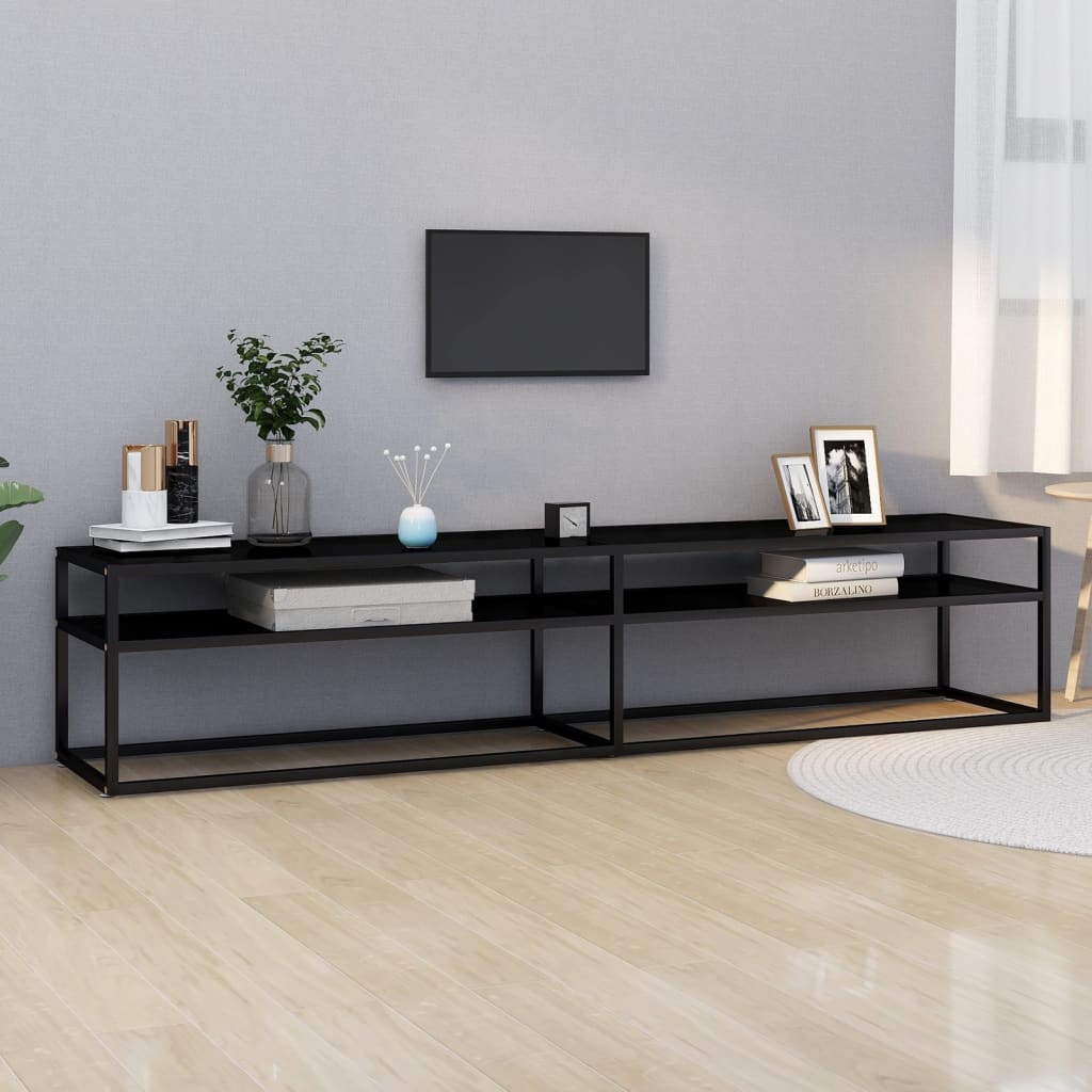 vidaXL Meuble TV Noir 200x40x40,5 cm Verre trempé
