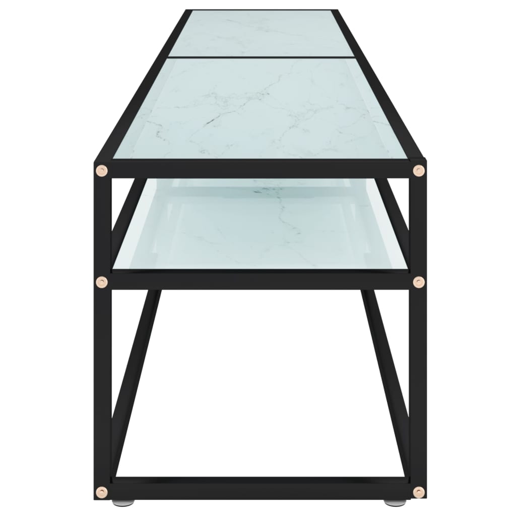 vidaXL Meuble TV blanc aspect marbre 200x40x40,5 cm verre trempé