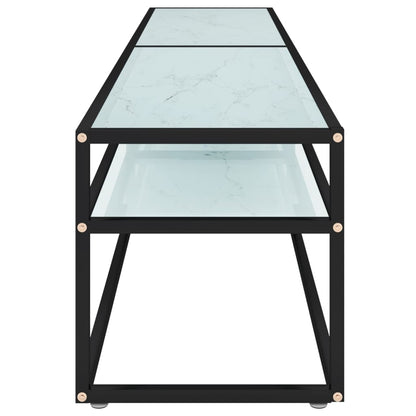 vidaXL Meuble TV blanc aspect marbre 200x40x40,5 cm verre trempé