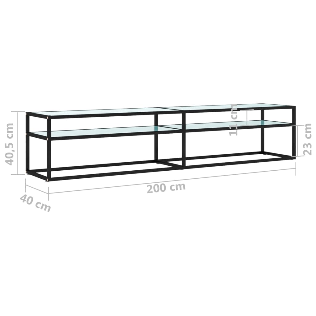vidaXL Meuble TV blanc aspect marbre 200x40x40,5 cm verre trempé