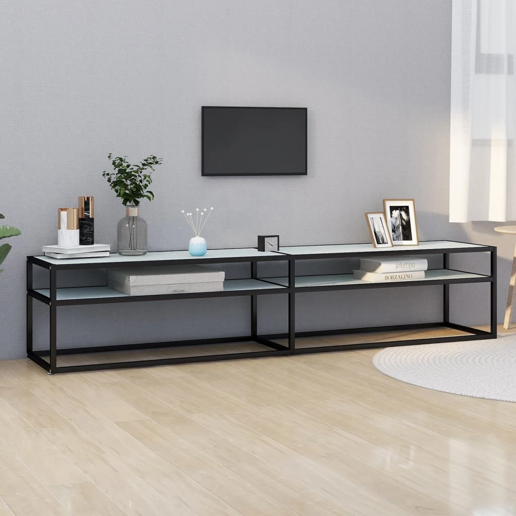 vidaXL Meuble TV blanc aspect marbre 200x40x40,5 cm verre trempé