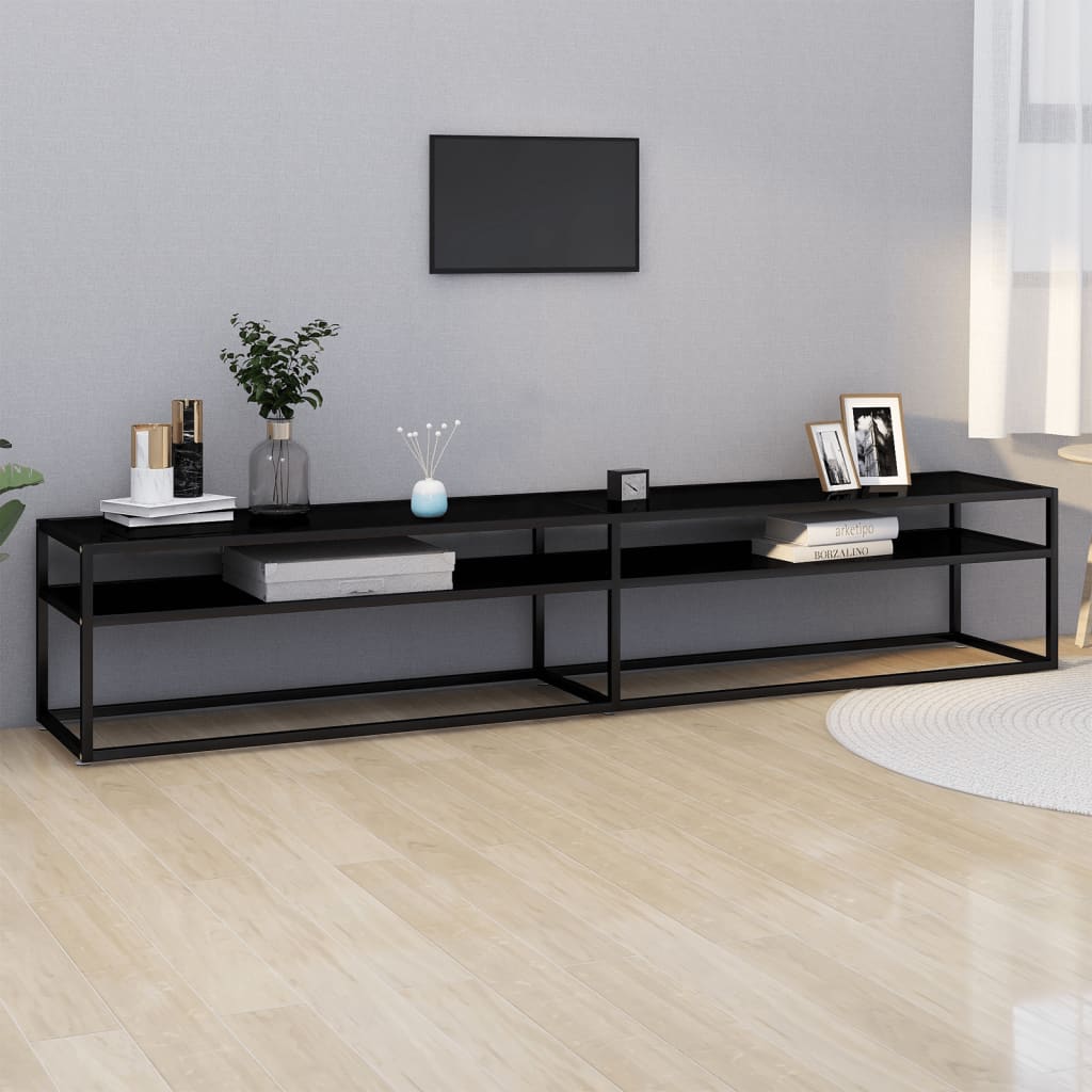 vidaXL Meuble TV verre trempé noir 220x40x40,5 cm