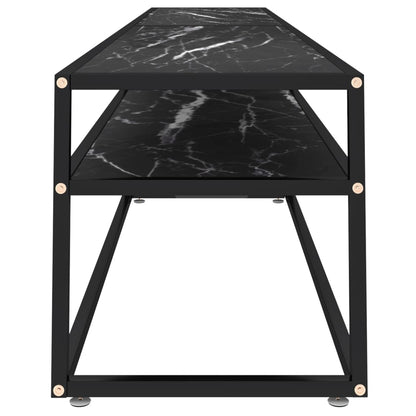 vidaXL Meuble TV Noir aspect marbre 220x40x40,5 cm Verre trempé