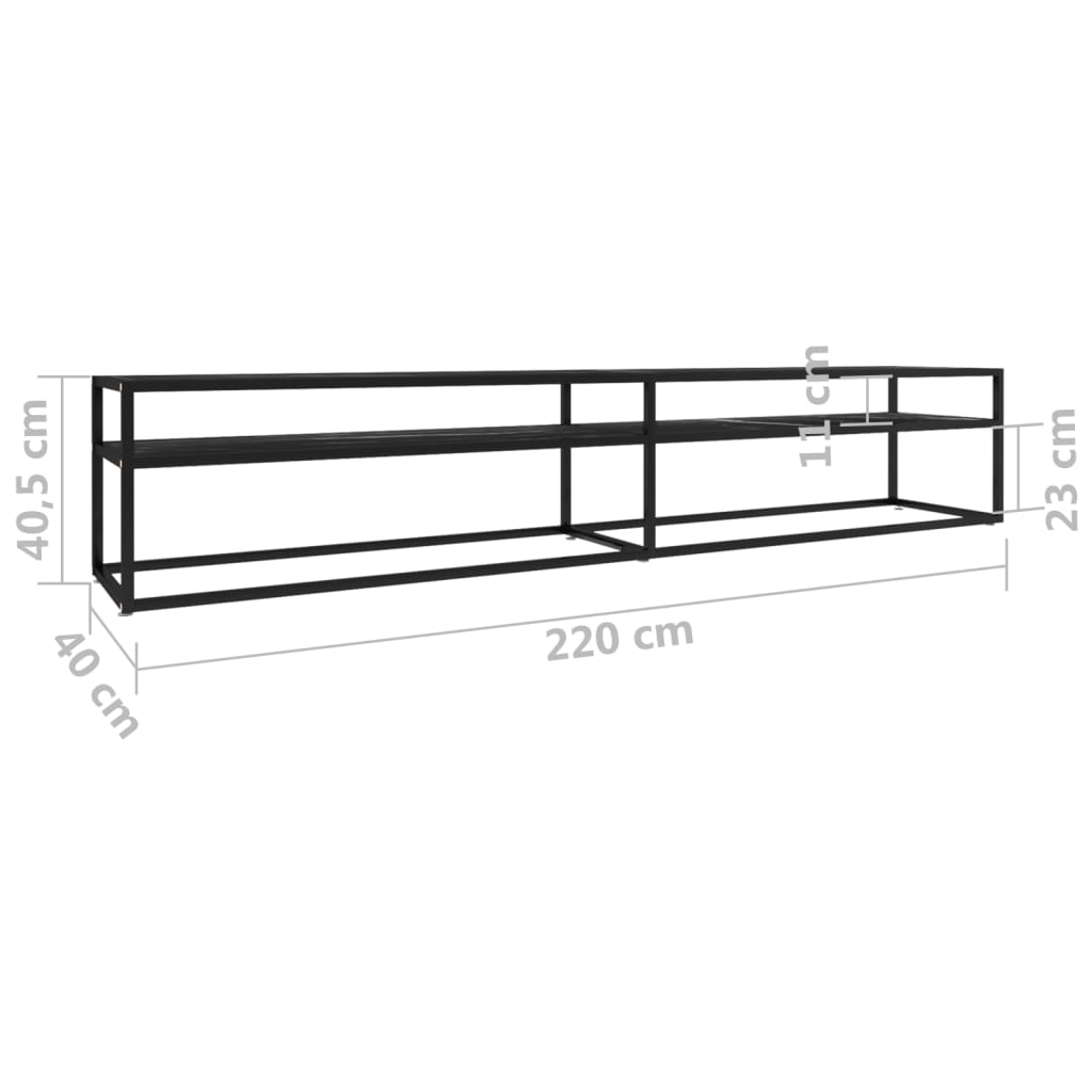 vidaXL Meuble TV Noir aspect marbre 220x40x40,5 cm Verre trempé