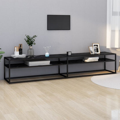 vidaXL Meuble TV Noir aspect marbre 220x40x40,5 cm Verre trempé