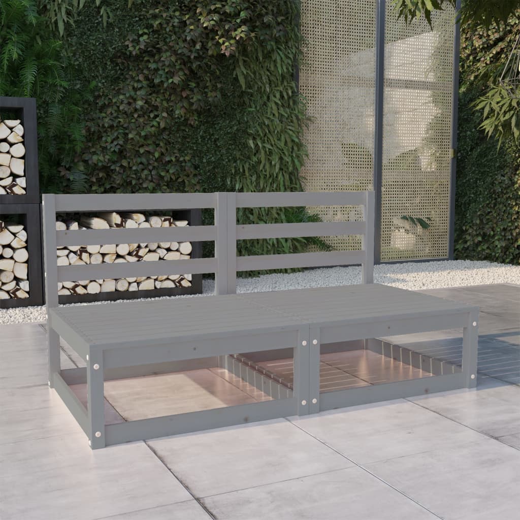vidaXL Canapé de jardin 2 places gris en bois de pin massif