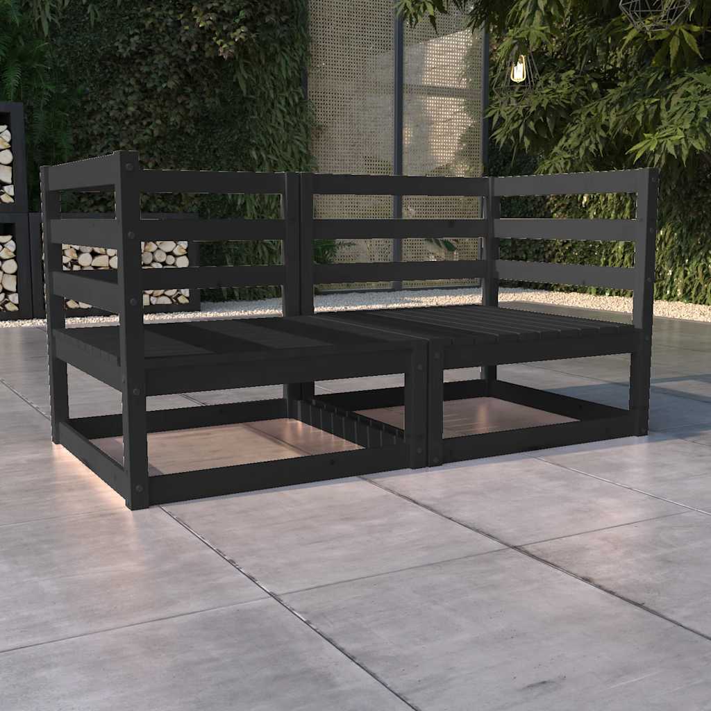 vidaXL Gartensofa 2-Sitzer Schwarz Massivholz Kiefer