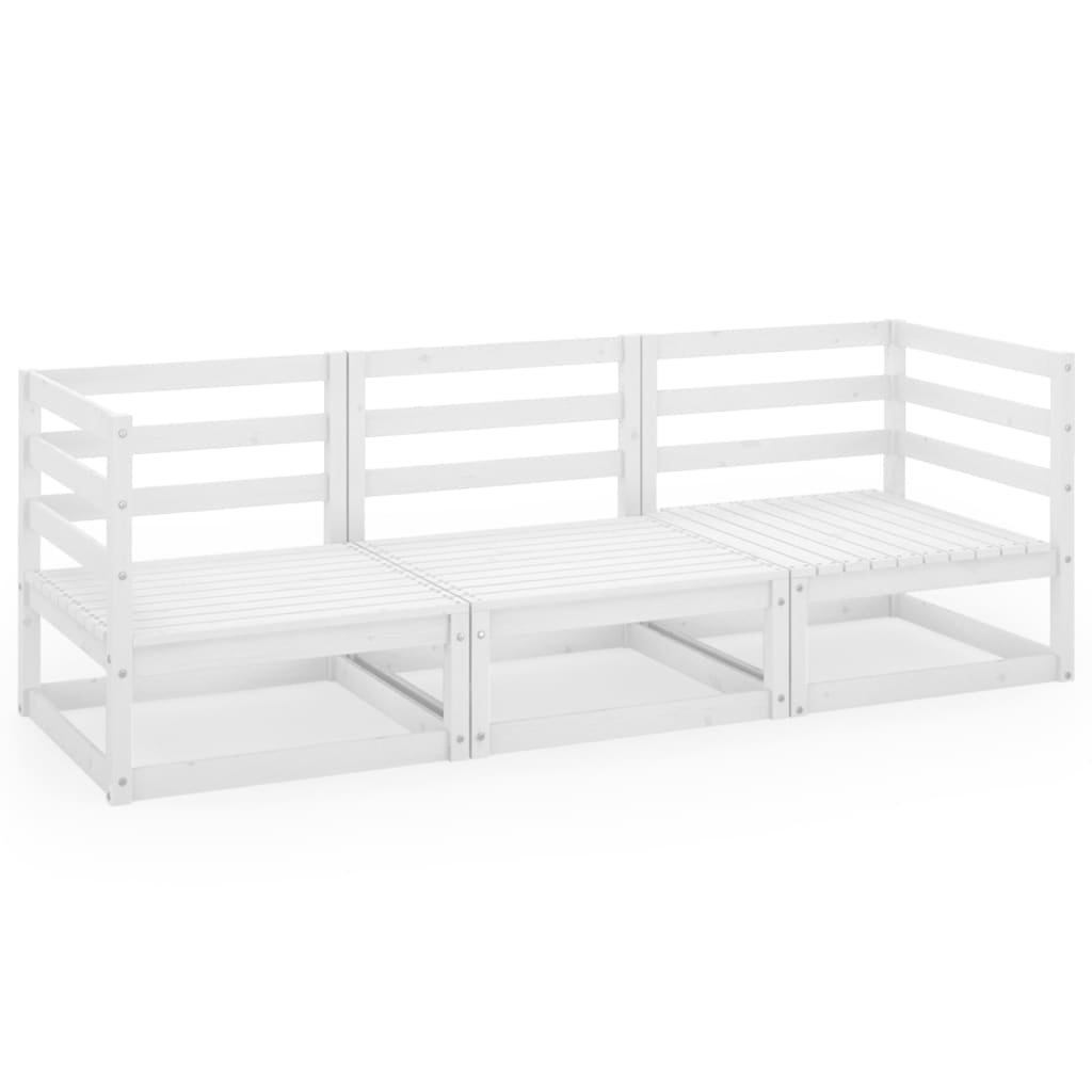 vidaXL Outdoor-Sofa 3-Sitzer Weiß Massivholz Kiefer