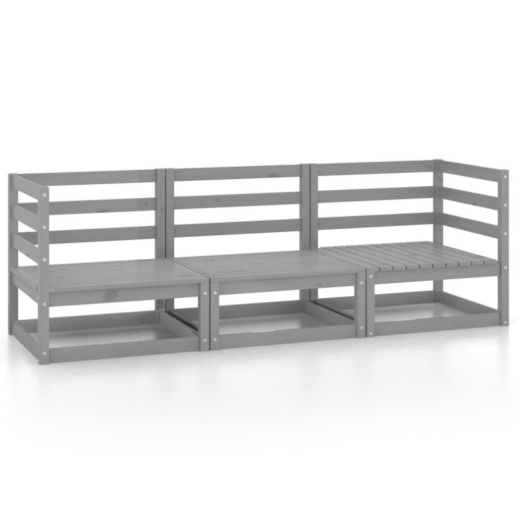 vidaXL Outdoor-Sofa 3-Sitzer Grau Massivholz Kiefer