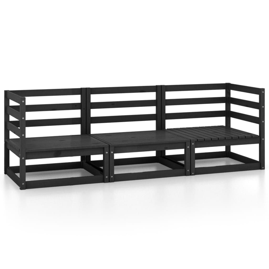 vidaXL Outdoor-Sofa 3-Sitzer Schwarz Massivholz Kiefer