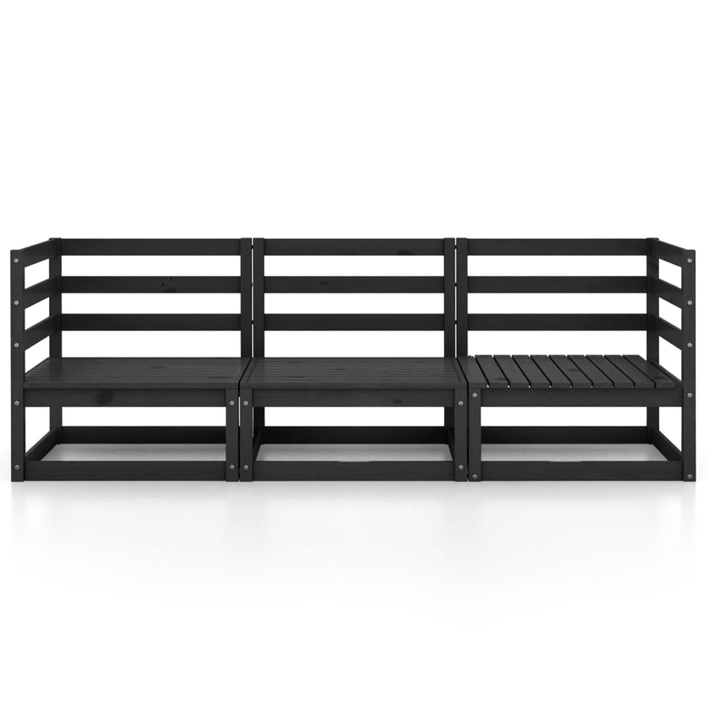 vidaXL Outdoor-Sofa 3-Sitzer Schwarz Massivholz Kiefer