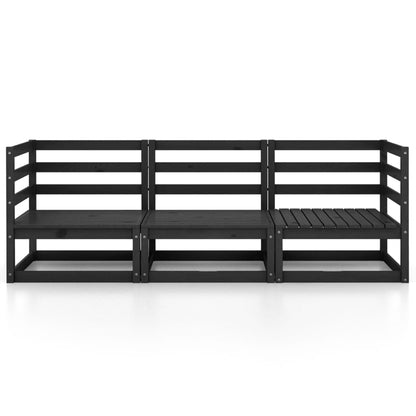 vidaXL Outdoor-Sofa 3-Sitzer Schwarz Massivholz Kiefer