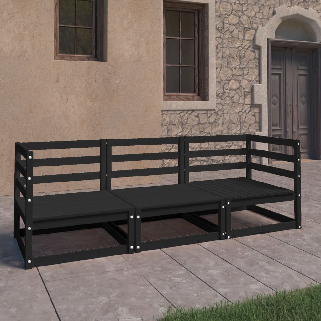 vidaXL Outdoor-Sofa 3-Sitzer Schwarz Massivholz Kiefer