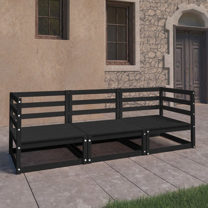 vidaXL Outdoor-Sofa 3-Sitzer Schwarz Massivholz Kiefer