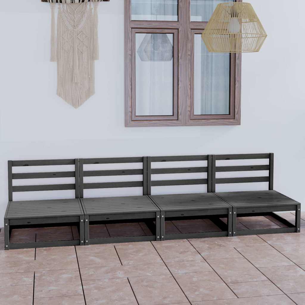 vidaXL Outdoor-Sofa 4-Sitzer Grau Massivholz Kiefer