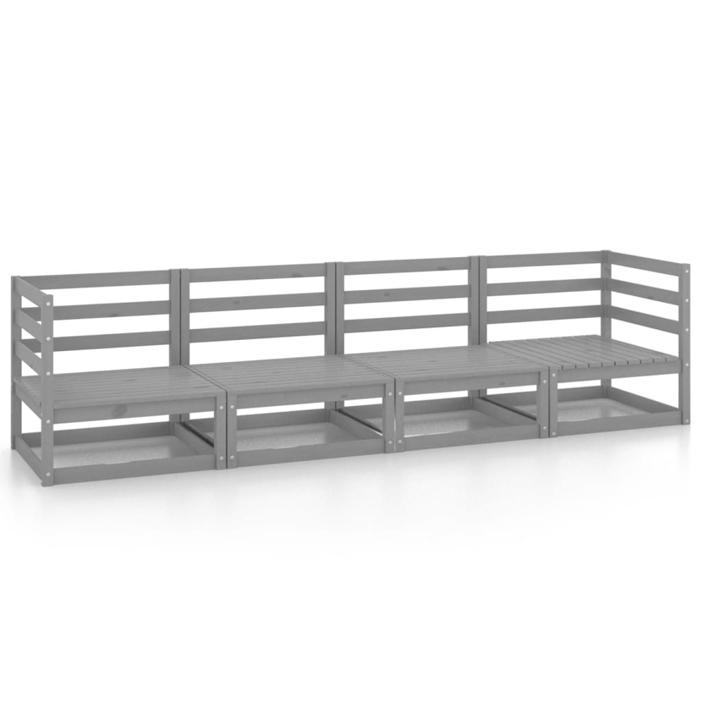 vidaXL Outdoor-Sofa 4-Sitzer Grau Massivholz Kiefer