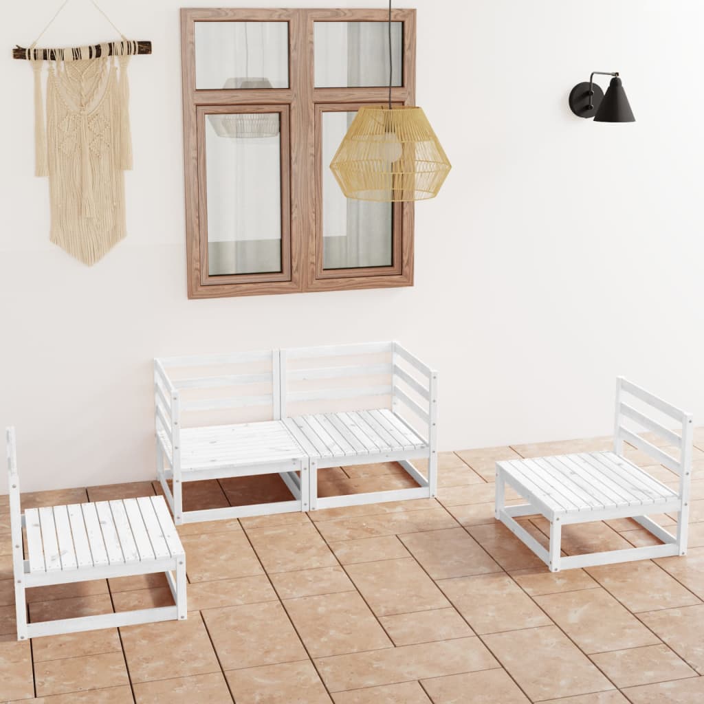 vidaXL 4-tlg. Garten-Lounge-Set Weiß Massivholz Kiefer