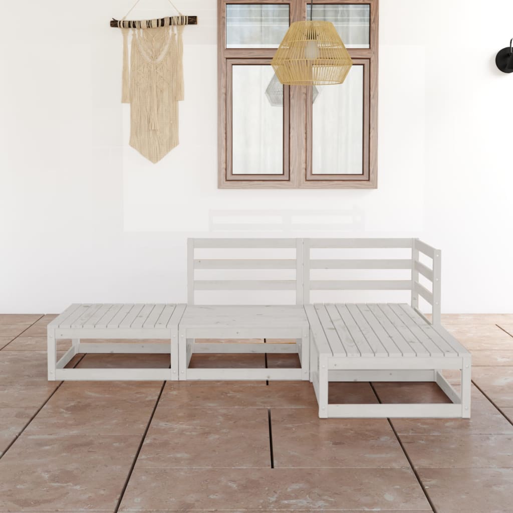 vidaXL Ensemble de mobilier de jardin 4 pcs Blanc Bois de pin massif