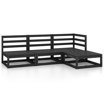 vidaXL Salon de jardin 4 pcs noir bois de pin massif