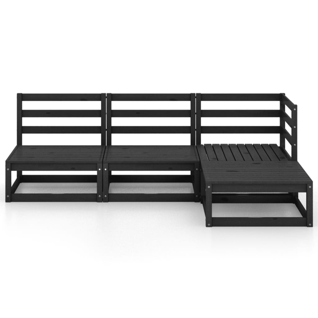 vidaXL Salon de jardin 4 pcs noir bois de pin massif