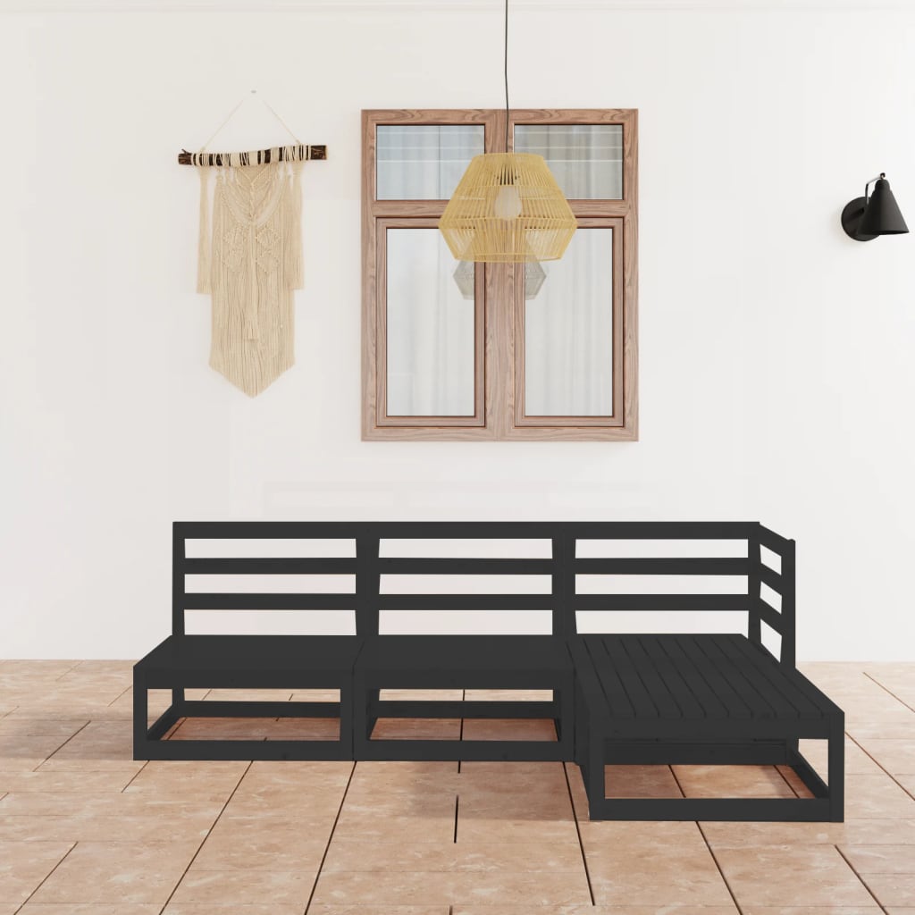 vidaXL Salon de jardin 4 pcs noir bois de pin massif