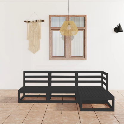 vidaXL Salon de jardin 4 pcs noir bois de pin massif