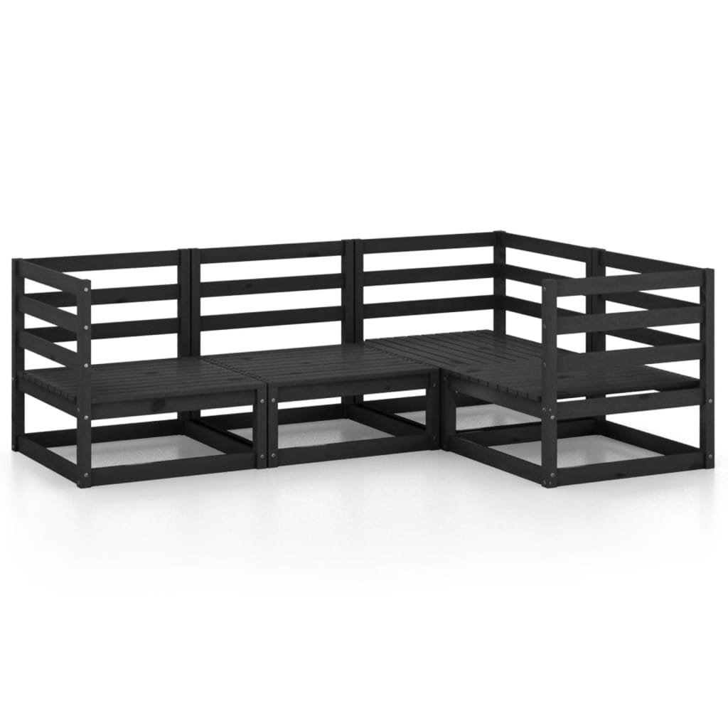vidaXL 4-tlg. Garten-Lounge-Set Schwarz Massivholz Kiefer