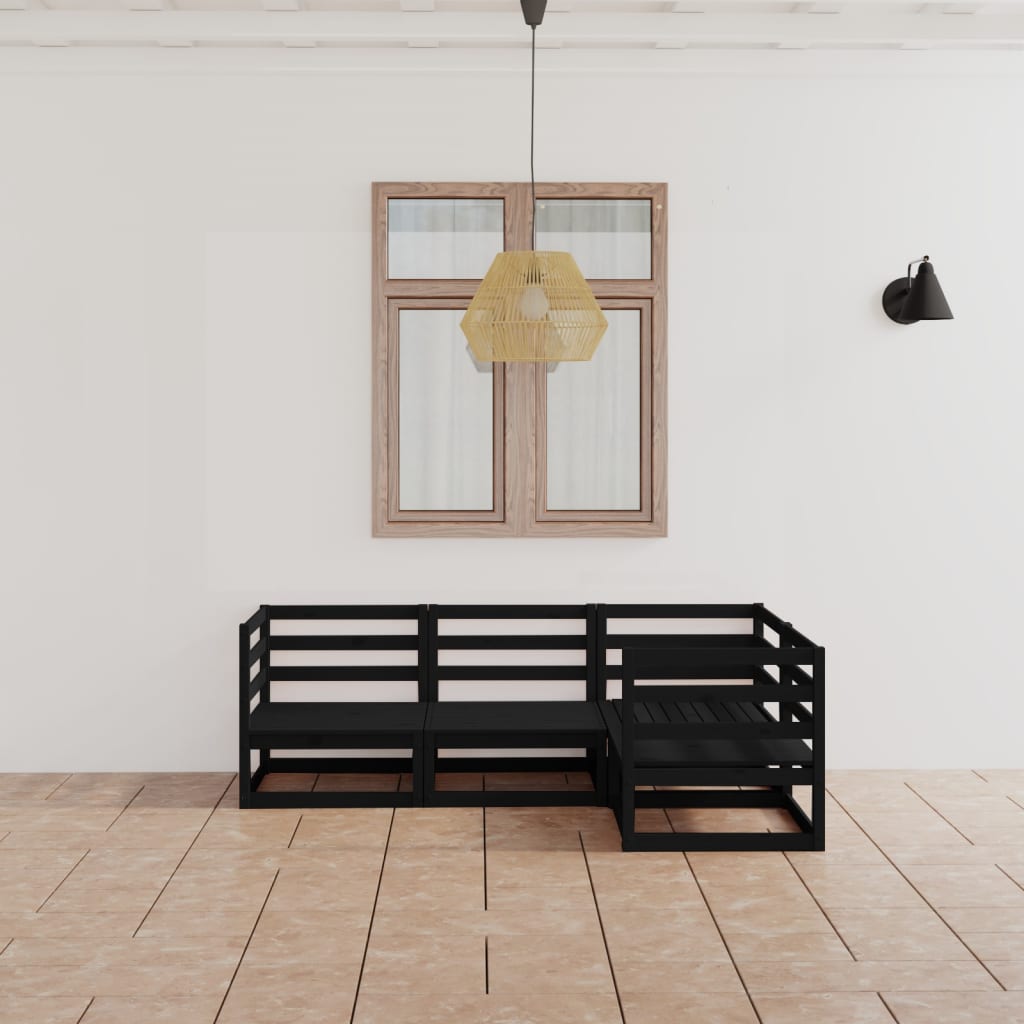 vidaXL 4-tlg. Garten-Lounge-Set Schwarz Massivholz Kiefer