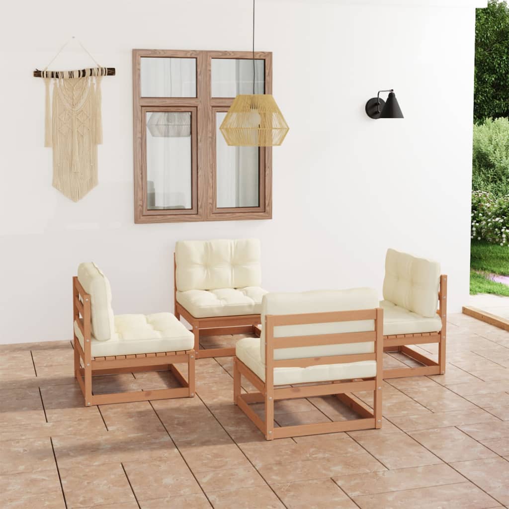vidaXL Salon de jardin 4 pièces avec coussins Bois de pin massif