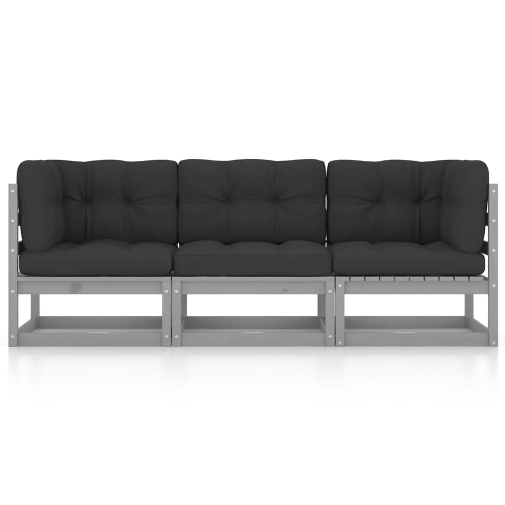 vidaXL 3-Sitzer-Gartensofa mit Kissen Kiefer Massivholz