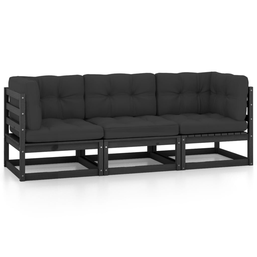 vidaXL 3-Sitzer-Gartensofa mit Kissen Kiefer Massivholz