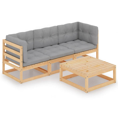vidaXL Salon de jardin 4 pcs avec coussins, bois de pin massif