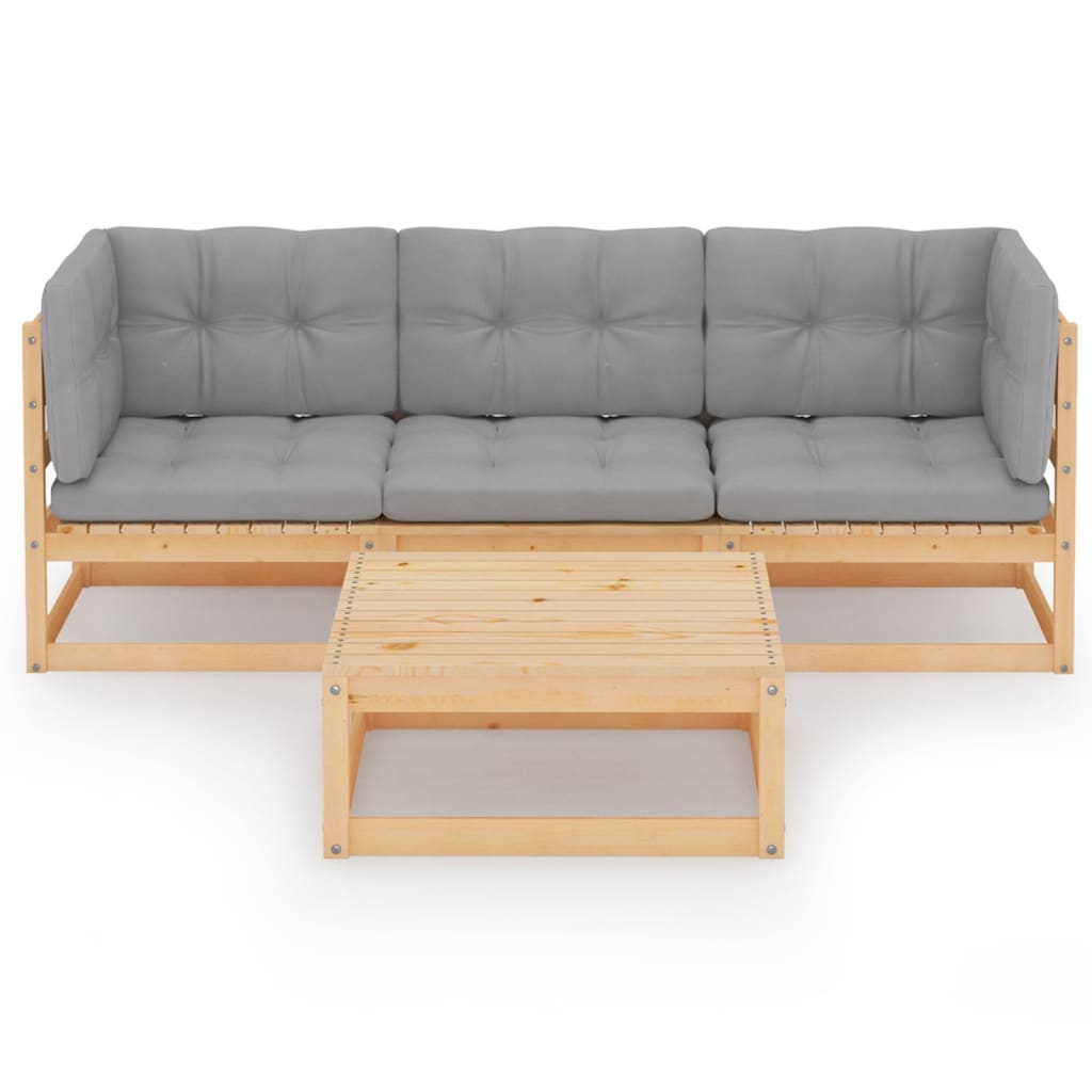 vidaXL Salon de jardin 4 pcs avec coussins, bois de pin massif