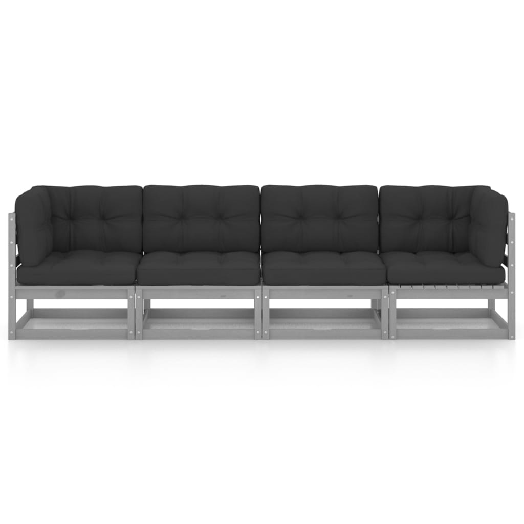 vidaXL 4-Sitzer-Gartensofa mit Kissen Kiefer Massivholz